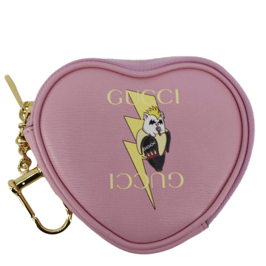 Gucci Bananya Heart Shape Leather Coin Case Pink 701062